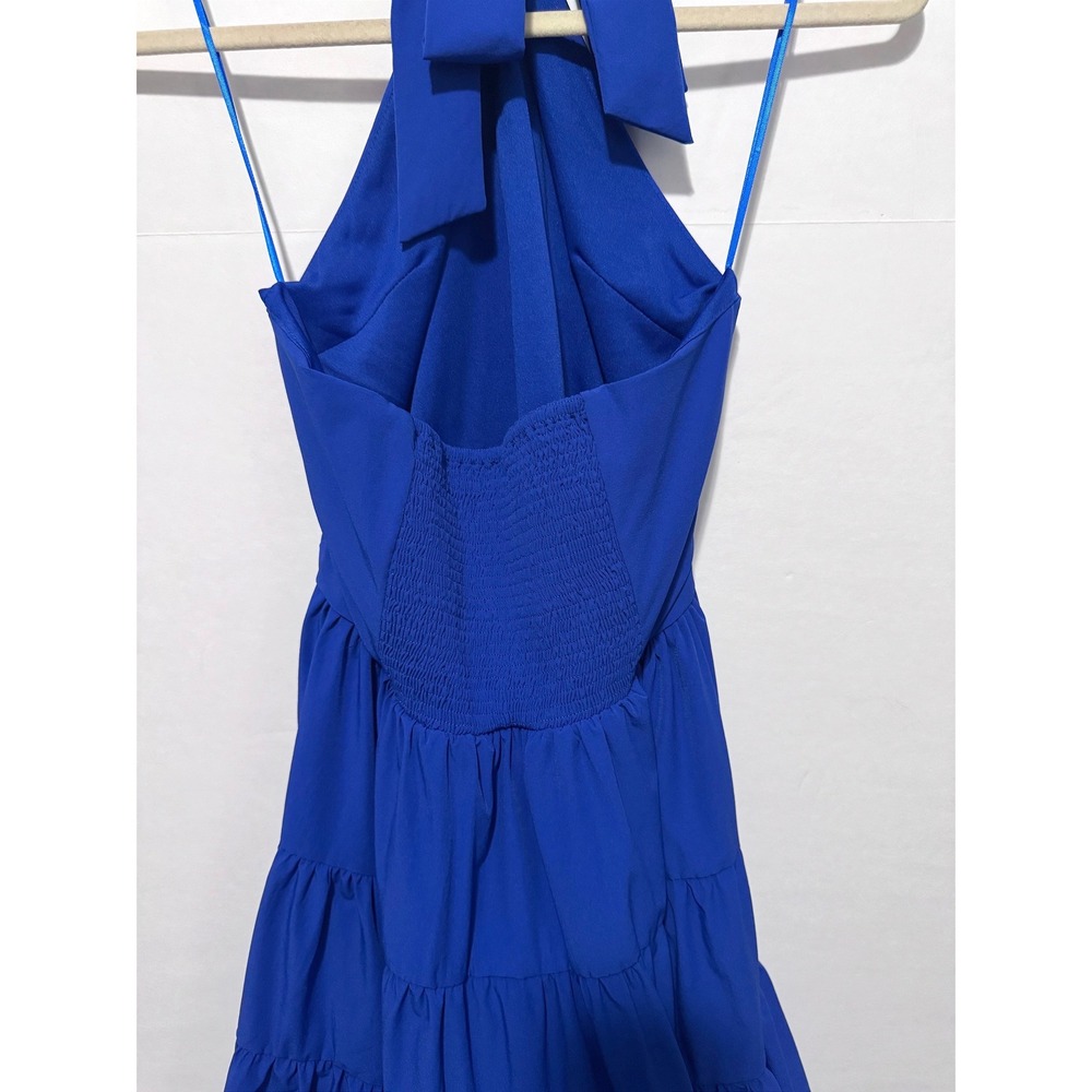 TCEC Size Small Royal Blue Halter Ruffle Resortwear Vacation Mini Dress - Picture 4 of 6